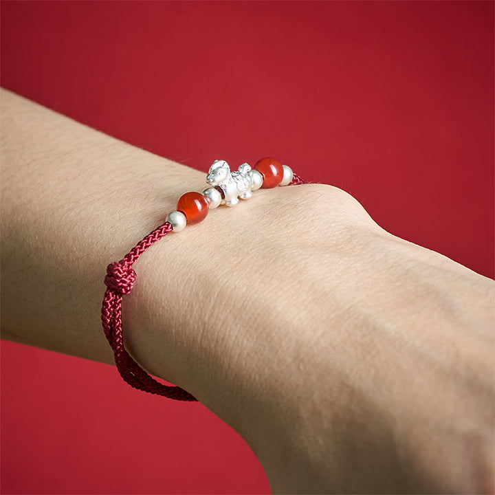Bracelet en argent sterling 999 et agate rouge Buddha Stones de prospérité et année du Cheval - image 4