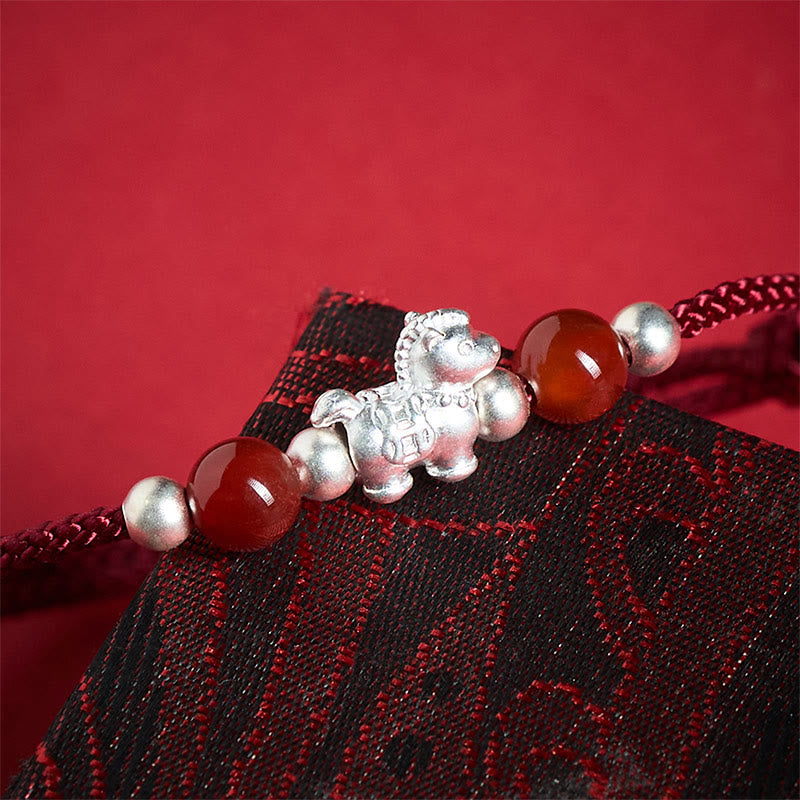 Bracelet en argent sterling 999 et agate rouge Buddha Stones de prospérité et année du Cheval - image 11