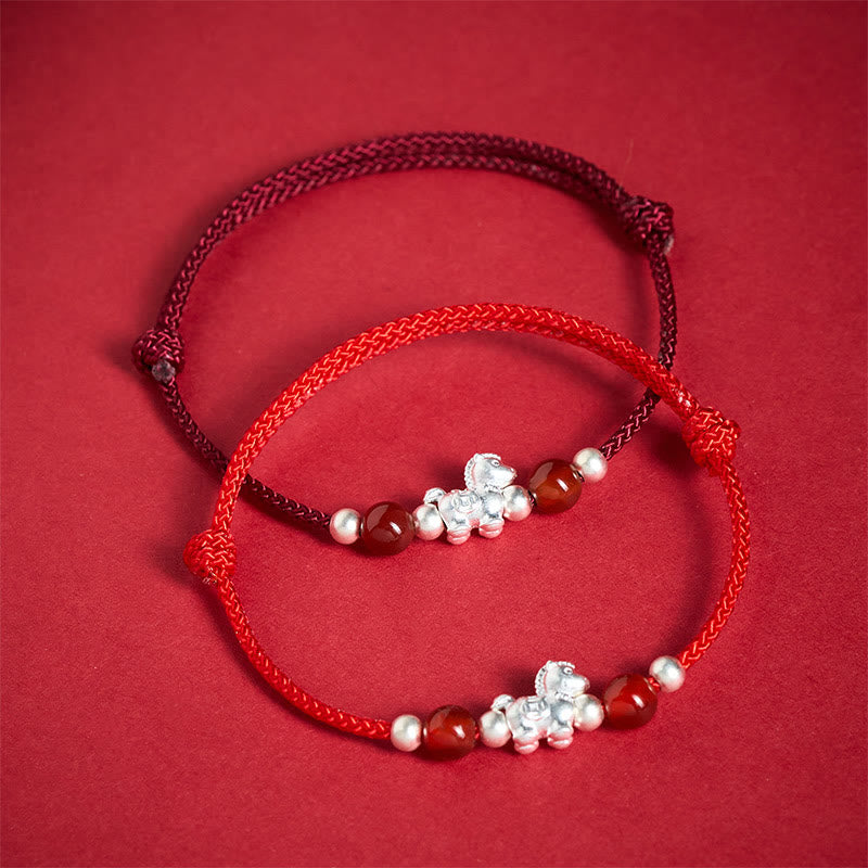 Bracelet en argent sterling 999 et agate rouge Buddha Stones de prospérité et année du Cheval - image 16