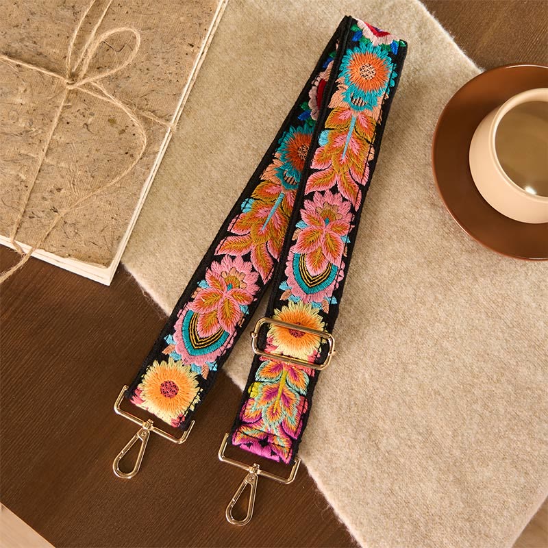 Sacs à main bandoulière réglables en Buddha Stones, broderie florale multicolore - Noir - 75-135*5 cm - image 0