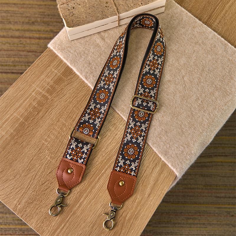 Sacs à main bandoulière réglables en jacquard à fleurs marron avec Buddha Stones - image 1