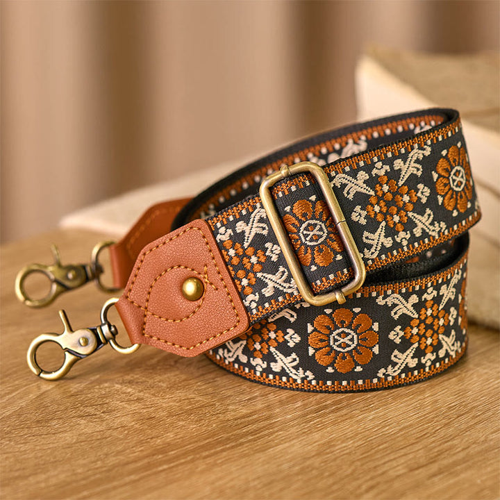 Sacs à main bandoulière réglables en jacquard à fleurs marron avec Buddha Stones - image 3