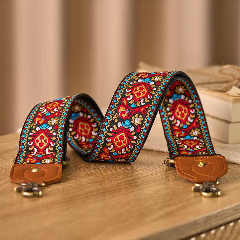 Sacs à main bandoulière réglables en jacquard de carthame marron et noir Buddha Stones - Brun - 80-140 cm x 5 cm - image 0