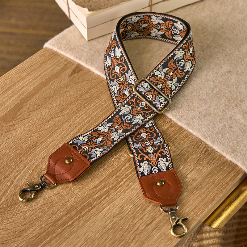 Sacs à main à bandoulière réglables avec broderie géométrique florale et Buddha Stones, bandoulière de rechange - Brun - 80-140 cm x 5 cm - image 0