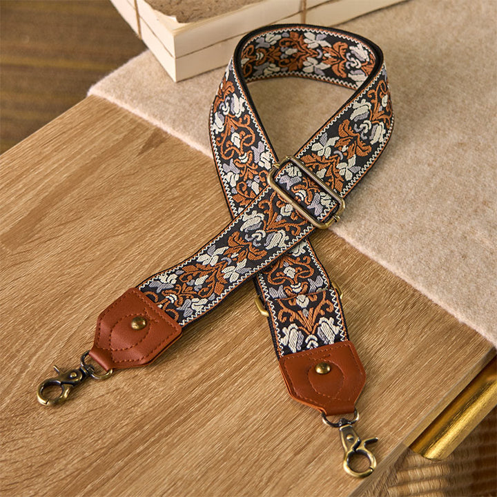 Sacs à main à bandoulière réglables avec broderie géométrique florale et Buddha Stones, bandoulière de rechange - Brun - 80-140 cm x 5 cm - image 0