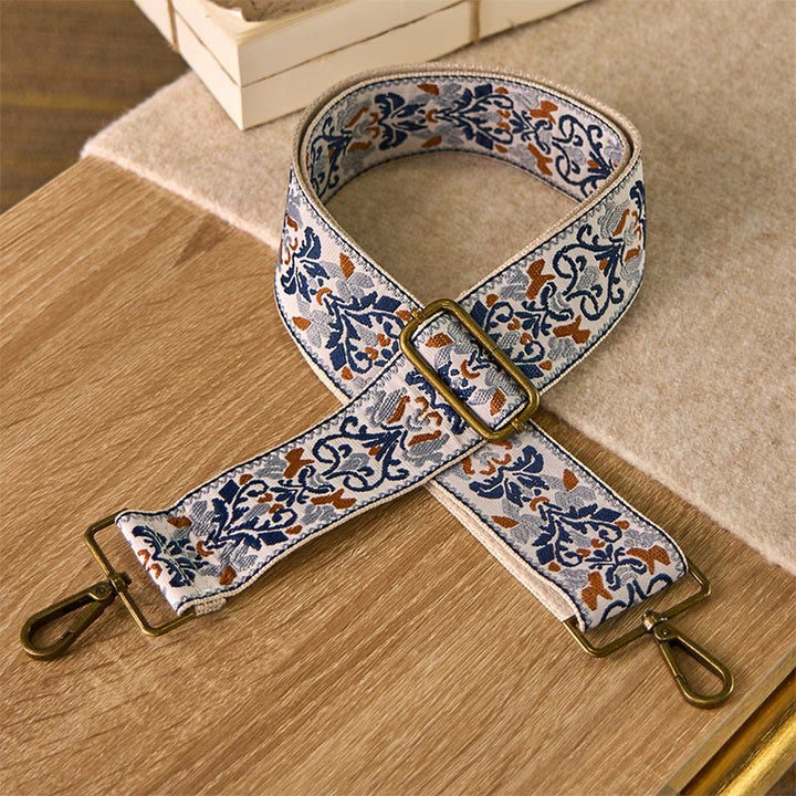 Sacs à main à bandoulière ajustables, style bohème, avec broderies géométriques florales et Buddha Stones . Bandoulière de rechange. - Beige - 75-135 cm x 5 cm - image 0