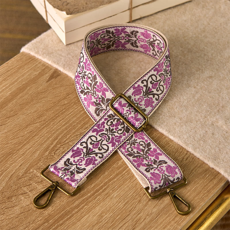 Sacs à main à bandoulière ajustables, style bohème, avec broderies géométriques florales et Buddha Stones . Bandoulière de rechange. - Rose - 75-135 cm x 5 cm - image 7