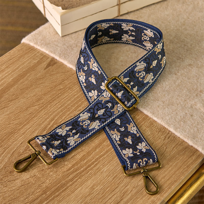 Sacs à main à bandoulière ajustables, style bohème, avec broderies géométriques florales et Buddha Stones . Bandoulière de rechange. - SteelBlue - 75-135 cm x 5 cm - image 5