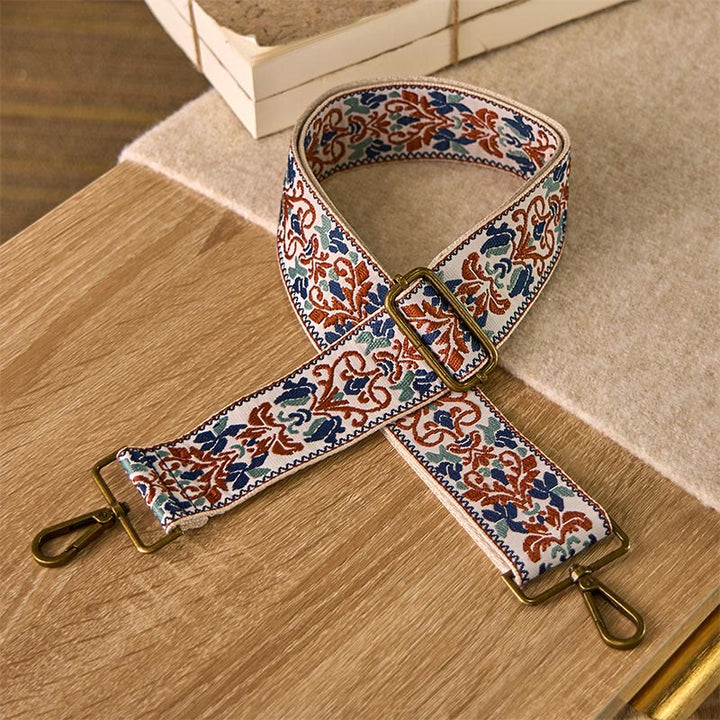 Sacs à main à bandoulière ajustables, style bohème, avec broderies géométriques florales et Buddha Stones . Bandoulière de rechange. - Kaki - 75-135 cm x 5 cm - image 9