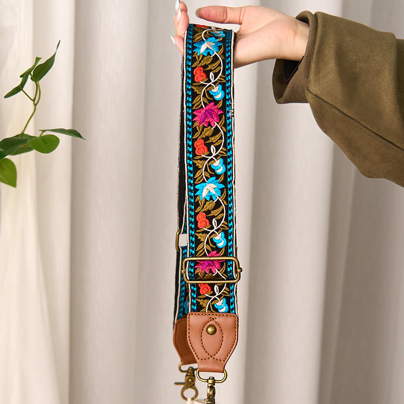 Sacs à main à bandoulière ajustables, style bohème, avec broderie géométrique et motif floral, ornés de Buddha Stones. Bandoulière de rechange incluse. - image 4