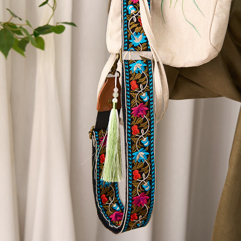 Sacs à main à bandoulière ajustables, style bohème, avec broderie géométrique et motif floral, ornés de Buddha Stones. Bandoulière de rechange incluse. - image 5