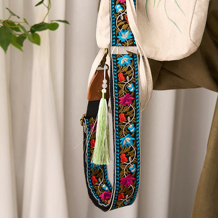 Sacs à main à bandoulière ajustables, style bohème, avec broderie géométrique et motif floral, ornés de Buddha Stones. Bandoulière de rechange incluse. - image 5