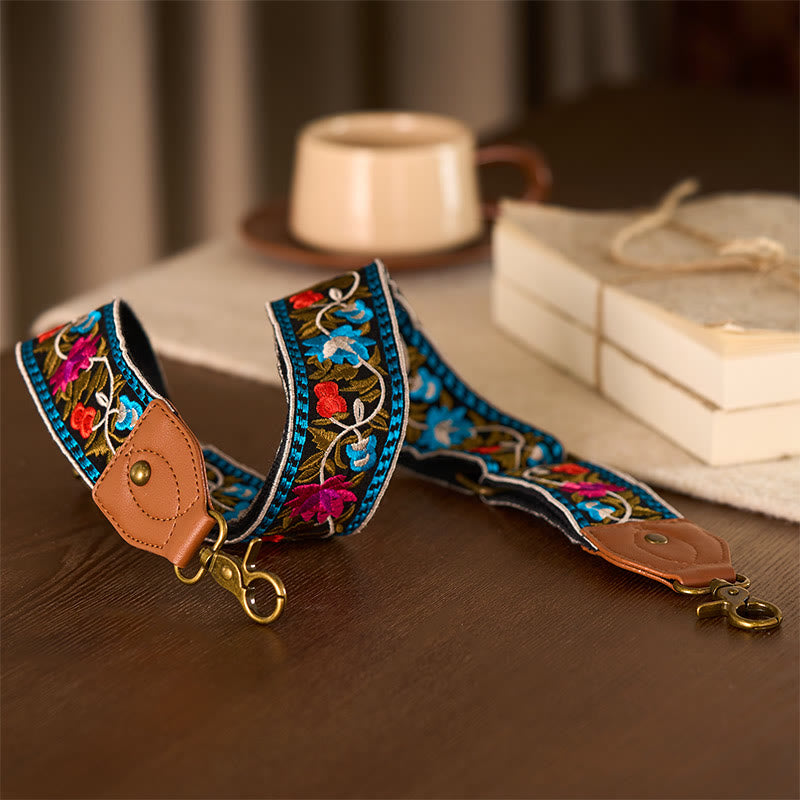 Sacs à main à bandoulière ajustables, style bohème, avec broderie géométrique et motif floral, ornés de Buddha Stones. Bandoulière de rechange incluse. - image 3