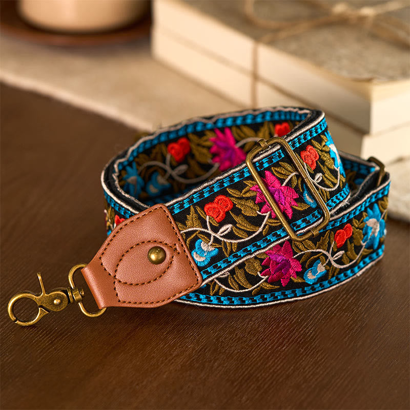 Sacs à main à bandoulière ajustables, style bohème, avec broderie géométrique et motif floral, ornés de Buddha Stones. Bandoulière de rechange incluse. - image 2