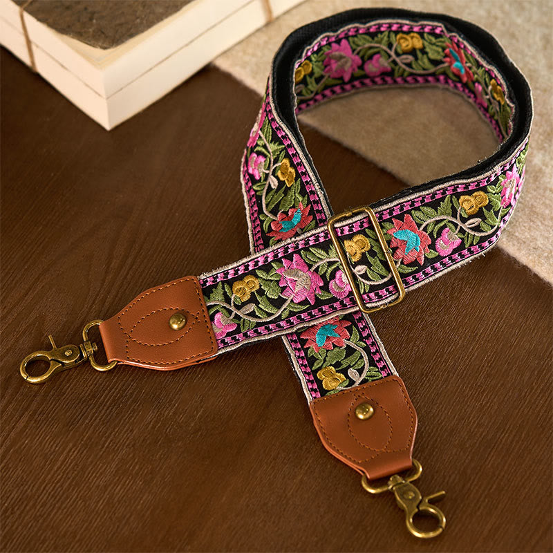 Sacs à main à bandoulière ajustables, style bohème, avec broderie géométrique et motif floral, ornés de Buddha Stones. Bandoulière de rechange incluse. - Noir Rose Vert - 75-135 cm x 5 cm - image 17