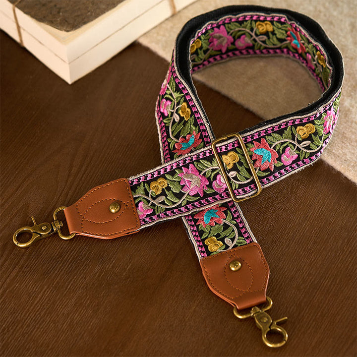 Sacs à main à bandoulière ajustables, style bohème, avec broderie géométrique et motif floral, ornés de Buddha Stones. Bandoulière de rechange incluse. - Noir Rose Vert - 75-135 cm x 5 cm - image 17