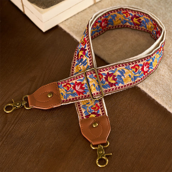 Sacs à main à bandoulière ajustables, style bohème, avec broderie géométrique et motif floral, ornés de Buddha Stones. Bandoulière de rechange incluse. - Jaune brun - 75-135 cm x 5 cm - image 8