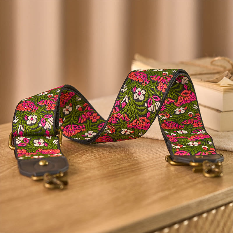 Sacs à main bohèmes en Buddha Stones , roses rouges, broderie de feuilles vertes, bandoulière ajustable, bretelles de rechange pour sacs à bandoulière. - image 2