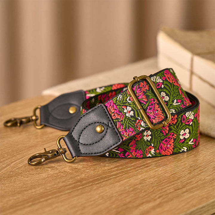 Sacs à main bohèmes en Buddha Stones , roses rouges, broderie de feuilles vertes, bandoulière ajustable, bretelles de rechange pour sacs à bandoulière. - image 3