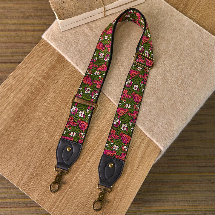 Sacs à main bohèmes en Buddha Stones , roses rouges, broderie de feuilles vertes, bandoulière ajustable, bretelles de rechange pour sacs à bandoulière. - image 1