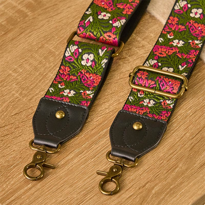 Sacs à main bohèmes en Buddha Stones , roses rouges, broderie de feuilles vertes, bandoulière ajustable, bretelles de rechange pour sacs à bandoulière. - image 4