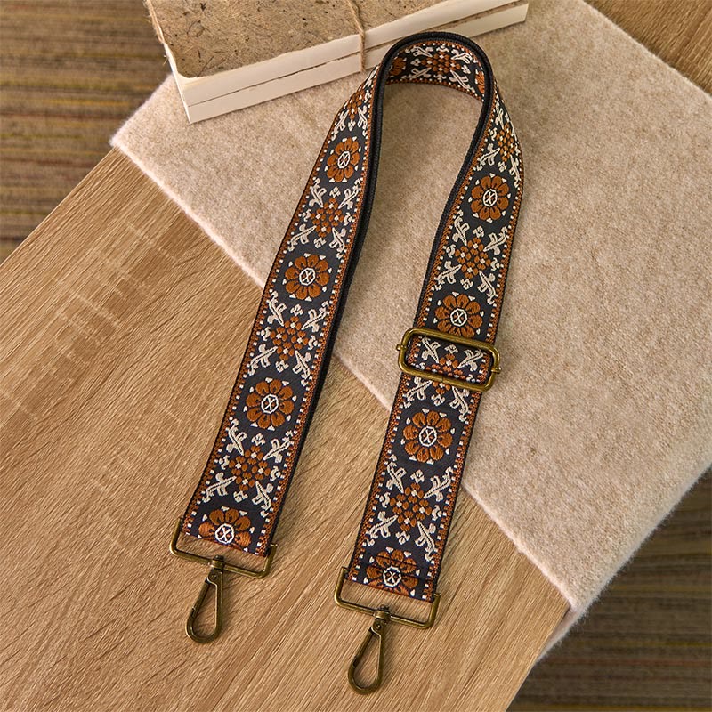 Sacs à main bandoulière réglables à motif géométrique floral marron et Buddha Stones , style bohème, avec bandoulière de rechange. - image 1