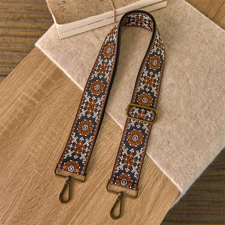 Sacs à main bandoulière réglables à motif géométrique floral marron et Buddha Stones , style bohème, avec bandoulière de rechange. - image 1