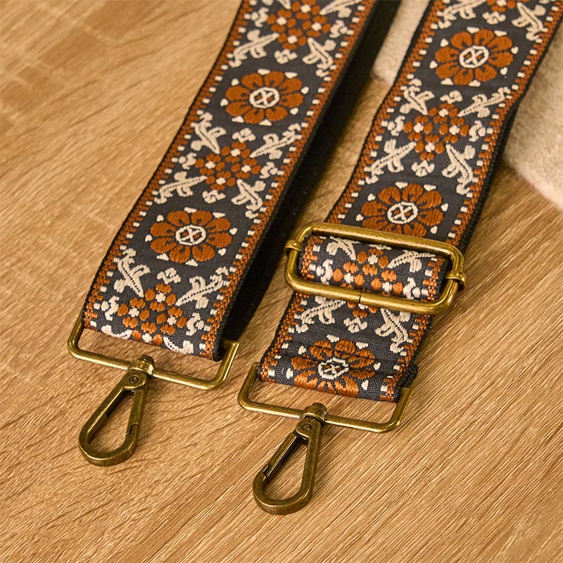 Sacs à main bandoulière réglables à motif géométrique floral marron et Buddha Stones , style bohème, avec bandoulière de rechange. - image 4