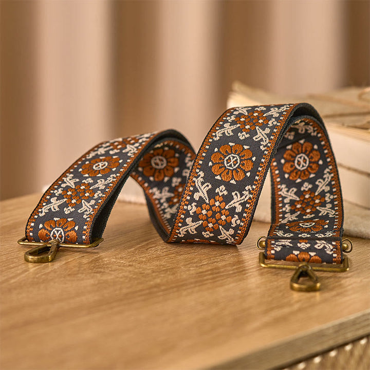 Sacs à main bandoulière réglables à motif géométrique floral marron et Buddha Stones , style bohème, avec bandoulière de rechange. - image 2