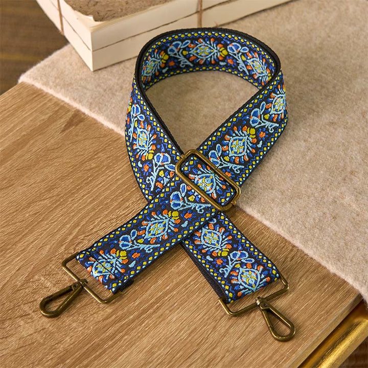 Sacs à main bandoulière réglables, style bohème, bleu marine, à fleurs géométriques, Buddha Stones et bandoulière de rechange. - Bleu marine - 70-135 cm x 5 cm - image 0