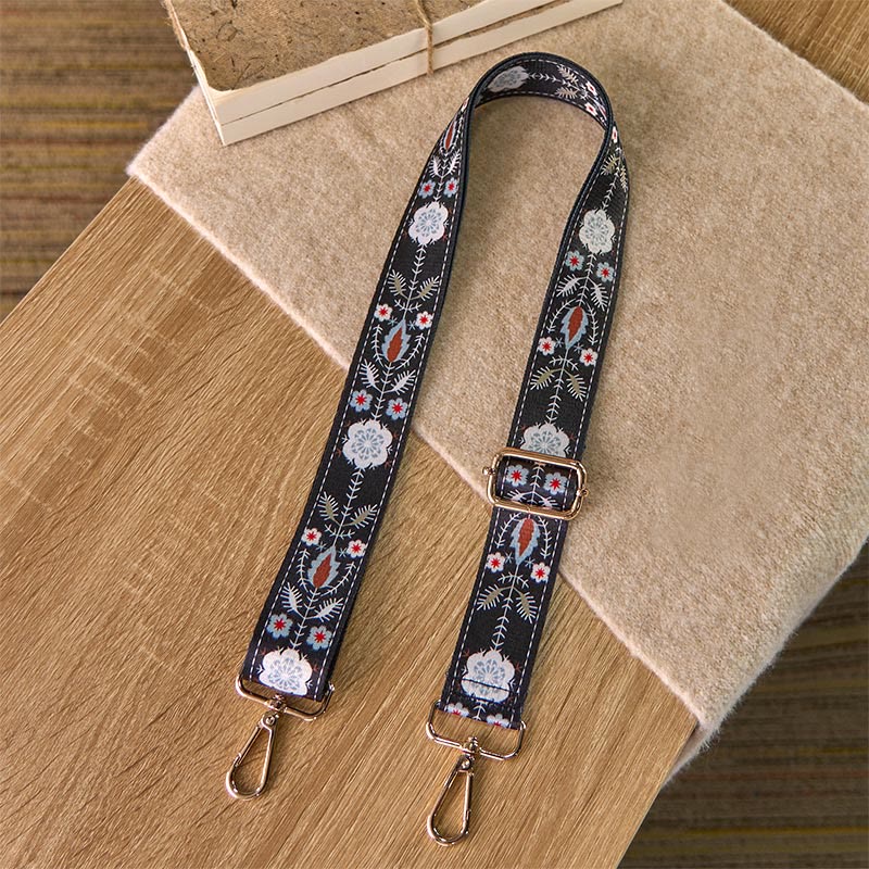 Sacs à main à bandoulière réglables, bandoulières de rechange, motif floral et géométrique jacquard, style bohème, avec Buddha Stones et fleurs. - Noir - 70-135 cm * 3,8 cm - image 0