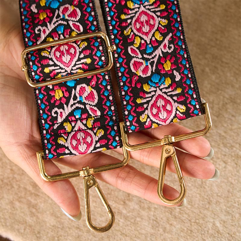 Sacs à main à bandoulière ajustables, style bohème, à rayures géométriques et broderies florales, avec Buddha Stones . Bandoulière de rechange. - image 18
