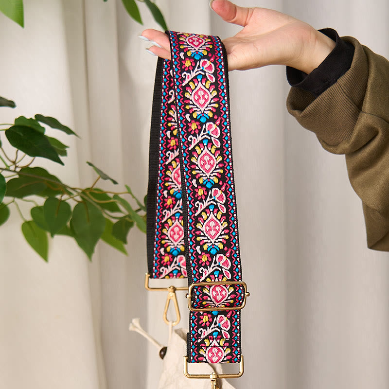 Sacs à main à bandoulière ajustables, style bohème, à rayures géométriques et broderies florales, avec Buddha Stones . Bandoulière de rechange. - image 12