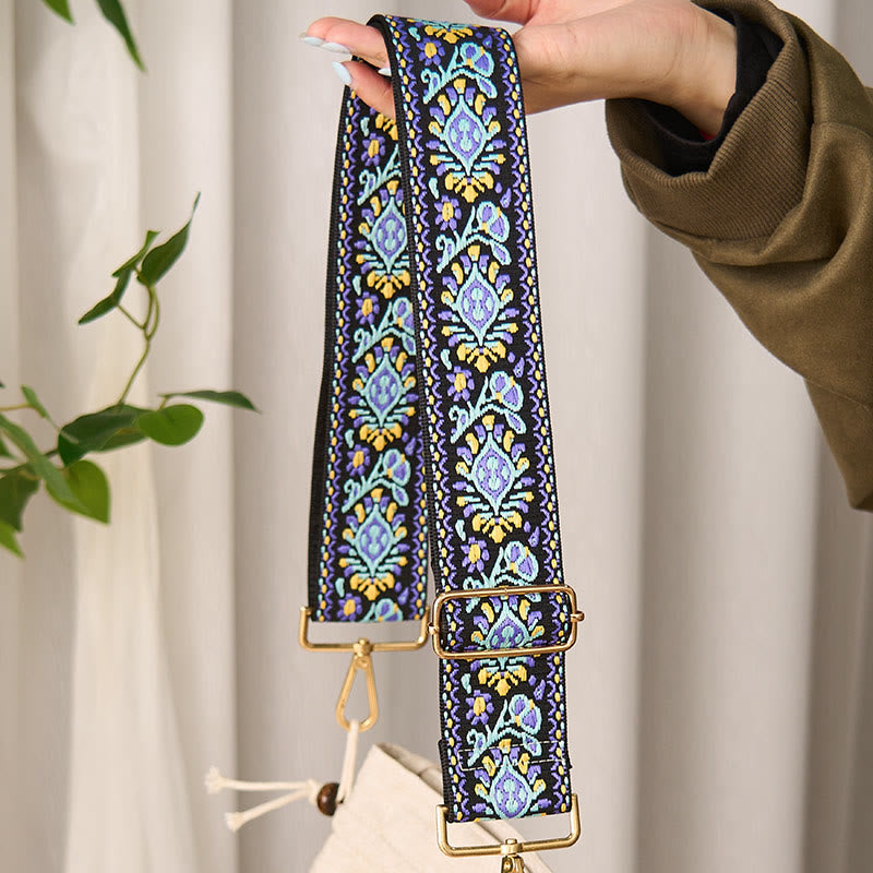 Sacs à main à bandoulière ajustables, style bohème, à rayures géométriques et broderies florales, avec Buddha Stones . Bandoulière de rechange. - image 2