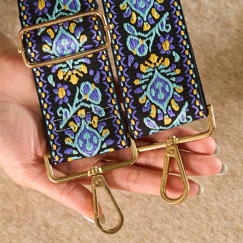 Sacs à main à bandoulière ajustables, style bohème, à rayures géométriques et broderies florales, avec Buddha Stones . Bandoulière de rechange. - image 8