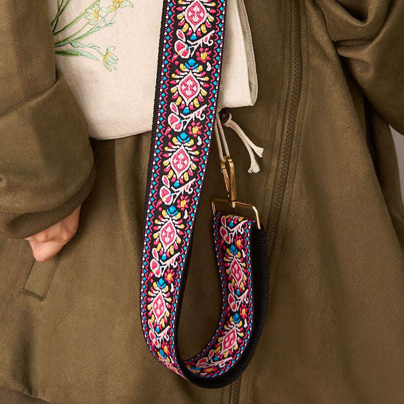 Sacs à main à bandoulière ajustables, style bohème, à rayures géométriques et broderies florales, avec Buddha Stones . Bandoulière de rechange. - image 16