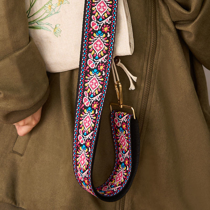 Sacs à main à bandoulière ajustables, style bohème, à rayures géométriques et broderies florales, avec Buddha Stones . Bandoulière de rechange. - image 16