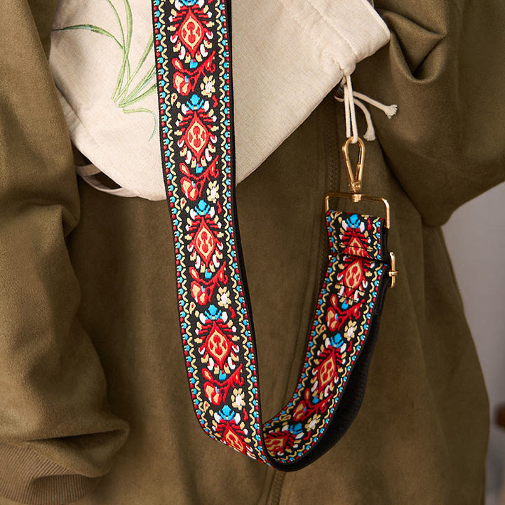 Sacs à main à bandoulière ajustables, style bohème, à rayures géométriques et broderies florales, avec Buddha Stones . Bandoulière de rechange. - image 24