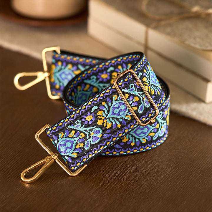 Sacs à main à bandoulière ajustables, style bohème, à rayures géométriques et broderies florales, avec Buddha Stones . Bandoulière de rechange. - image 4