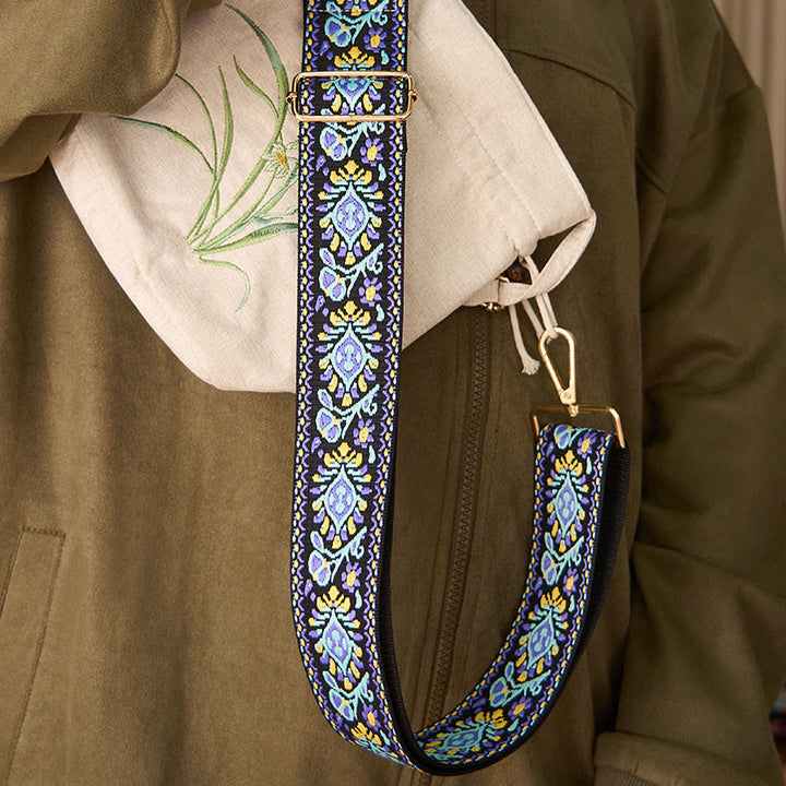 Sacs à main à bandoulière ajustables, style bohème, à rayures géométriques et broderies florales, avec Buddha Stones . Bandoulière de rechange. - image 6