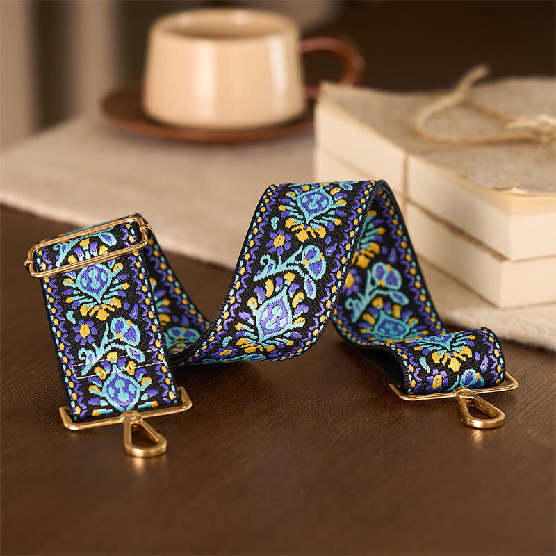 Sacs à main à bandoulière ajustables, style bohème, à rayures géométriques et broderies florales, avec Buddha Stones . Bandoulière de rechange. - image 5