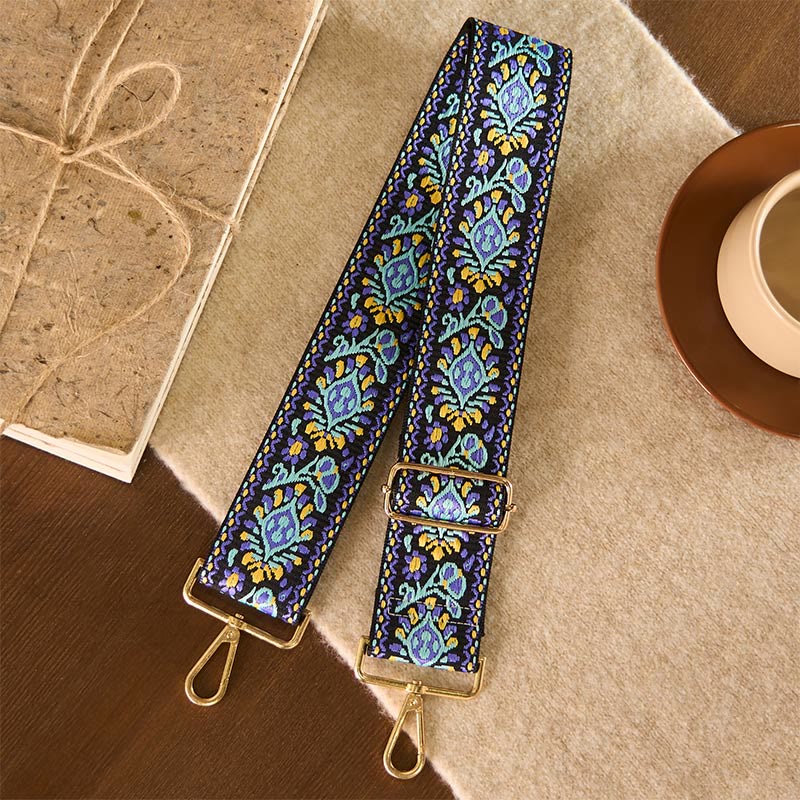 Sacs à main à bandoulière ajustables, style bohème, à rayures géométriques et broderies florales, avec Buddha Stones . Bandoulière de rechange. - image 1