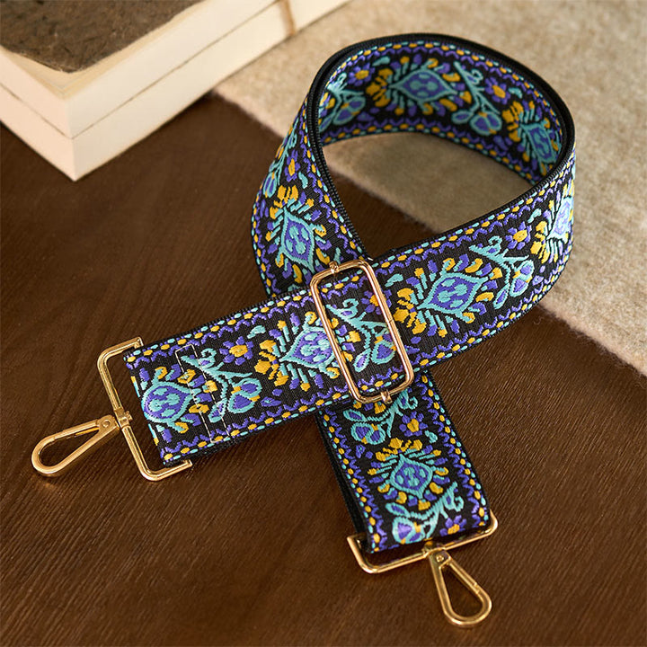 Sacs à main à bandoulière ajustables, style bohème, à rayures géométriques et broderies florales, avec Buddha Stones . Bandoulière de rechange. - image 3