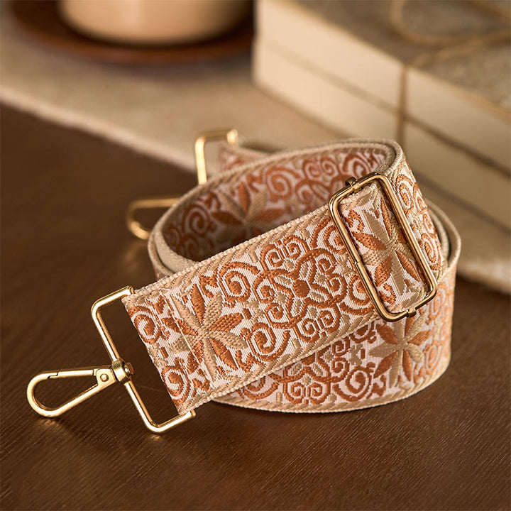 Sacs à main bohèmes en Buddha Stones , marron et beige, broderies géométriques florales, bandoulière ajustable, bretelles de rechange - Brun beige 76-136 cm x 5 cm - image 0