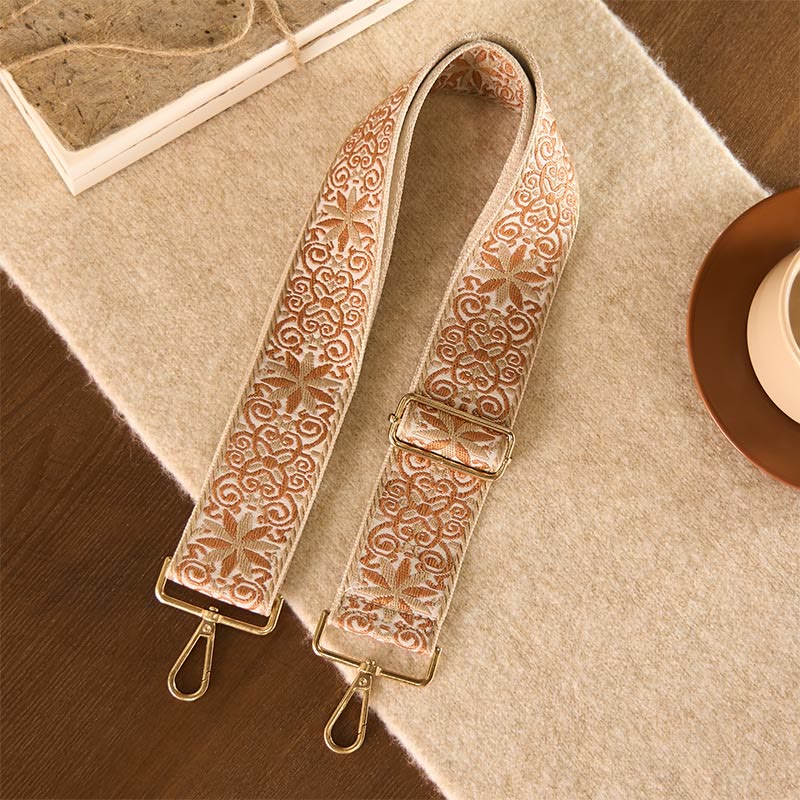 Sacs à main bohèmes en Buddha Stones , marron et beige, broderies géométriques florales, bandoulière ajustable, bretelles de rechange - image 1