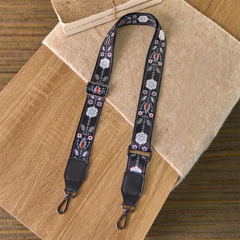 Sacs à main bandoulière réglables à motif géométrique floral noir et Buddha Stones, style bohème, avec bandoulière de rechange. - image 1