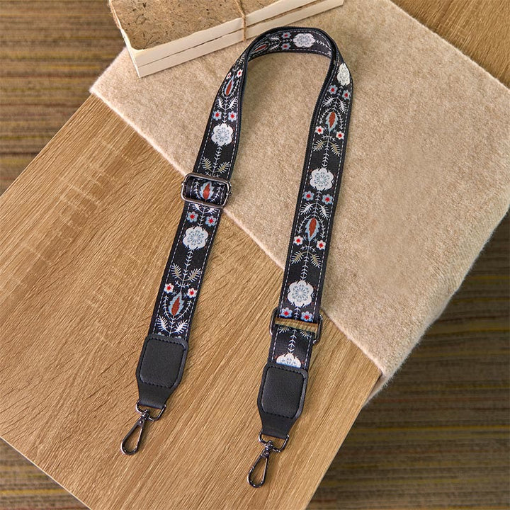 Sacs à main bandoulière réglables à motif géométrique floral noir et Buddha Stones, style bohème, avec bandoulière de rechange. - image 1