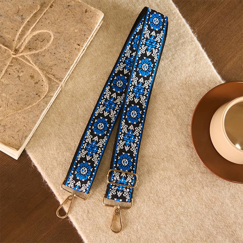 Sacs à main bohèmes ronds à broderies géométriques florales et Buddha Stones, bandoulière ajustable, bretelles de rechange pour sac à main - Bleu foncé 76-136 cm x 5 cm - image 9