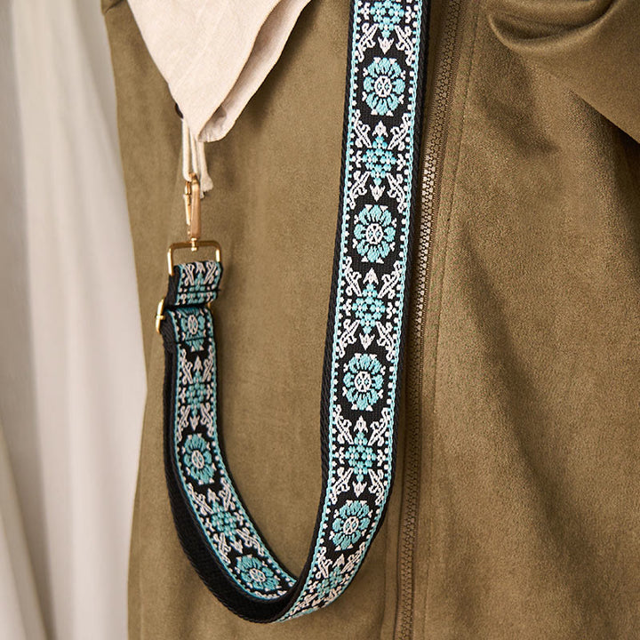 Sacs à main bohèmes ronds à broderies géométriques florales et Buddha Stones, bandoulière ajustable, bretelles de rechange pour sac à main - image 6