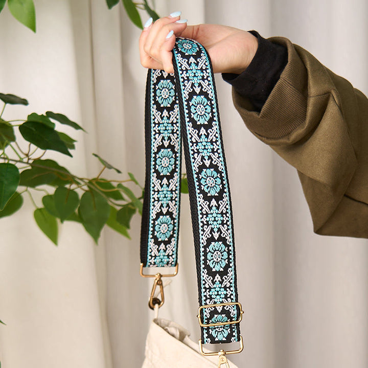 Sacs à main bohèmes ronds à broderies géométriques florales et Buddha Stones, bandoulière ajustable, bretelles de rechange pour sac à main - image 2